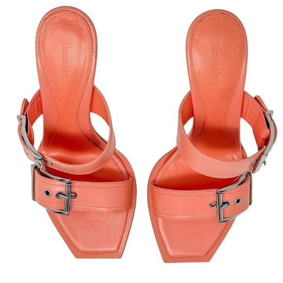 Alexander McQueen Double Buckle Slide Mule Sandals Apricot size 38.5 US8.5 - Picture 4 of 15